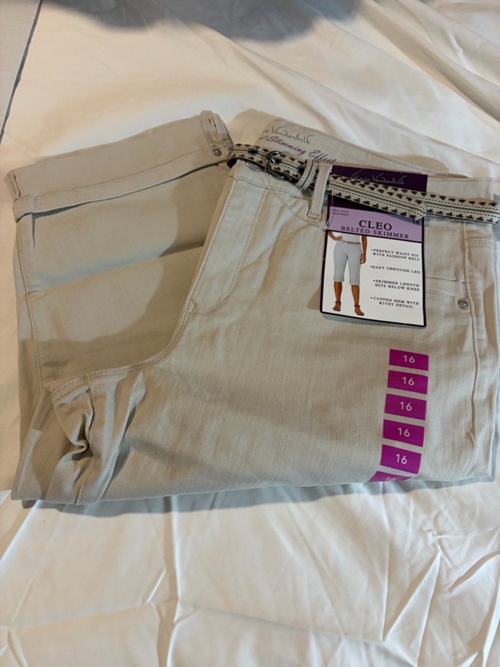 Gloria Vanderbilt Cleo Belted Skimmer length in Light Beige Sz 16 brand new Tags